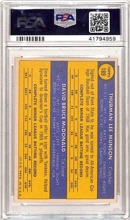 Thurman Munson 1970 Topps Rookie #189 PSA 8 Nm-Mint