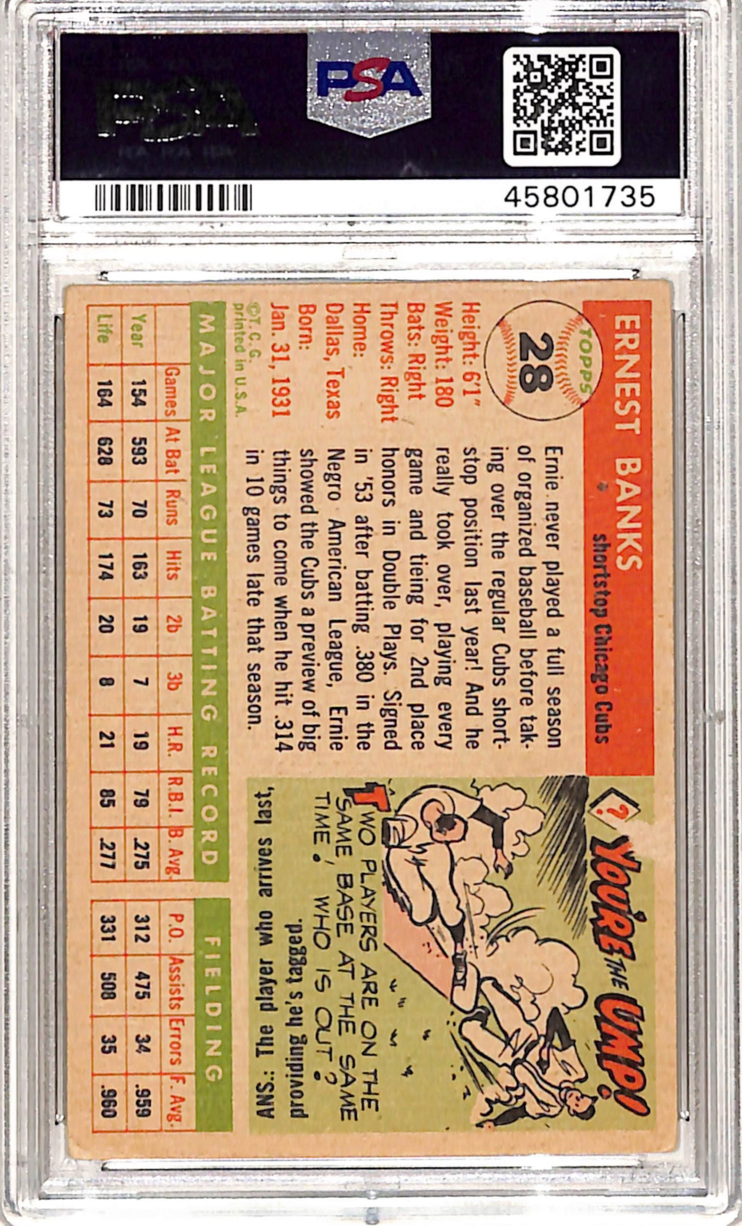 Ernie Banks 1955 Topps #28 PSA 3 Very Good