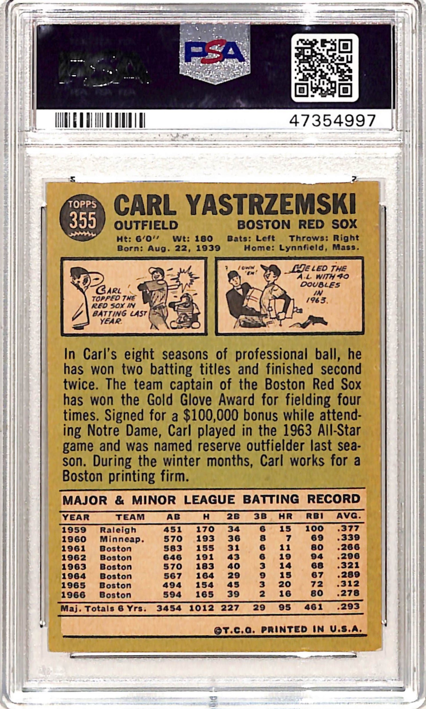 Carl Yastrzemski 1967 Topps #355 PSA 8 Nm-Mint