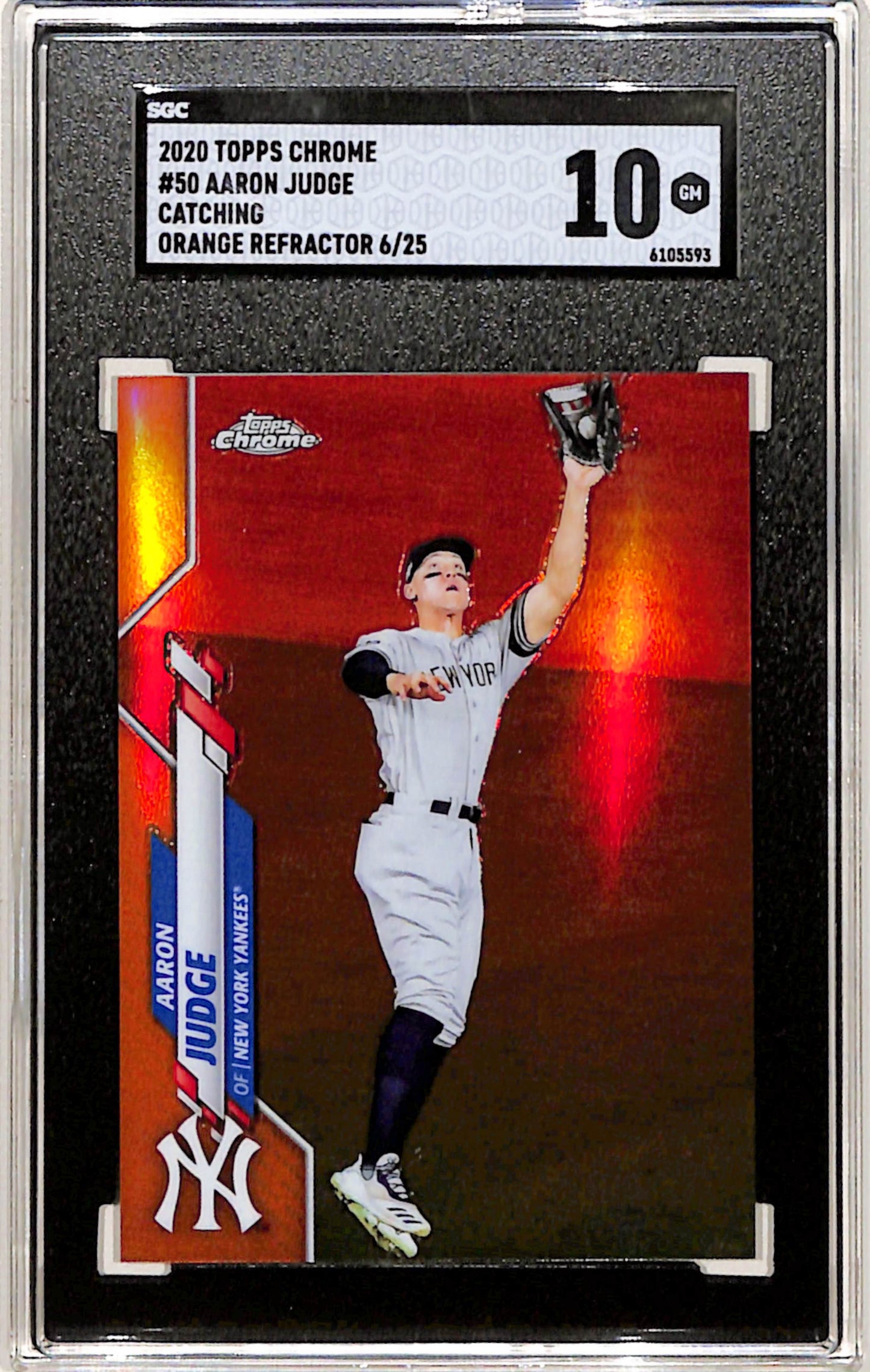 Aaron Judge 2020 Topps Chrome Catching Orange Refractor #6/25 SGC 10 Gem Mint
