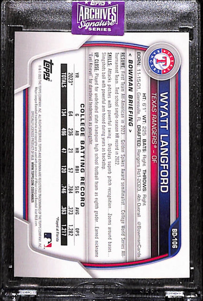 Wyatt Langford 2025 Topps Archives Signature Series 2023 Bowman Auto #49/99