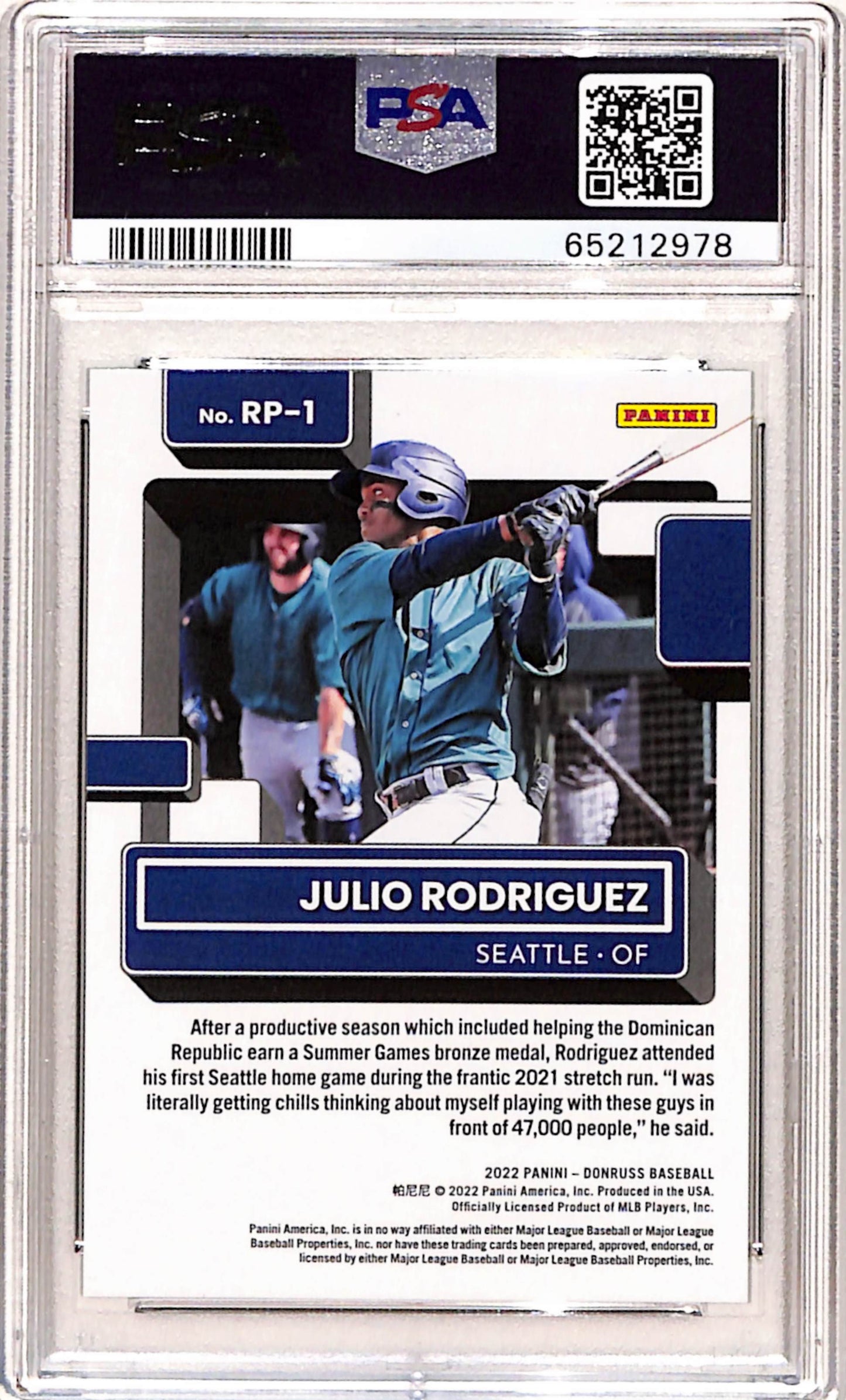 Julio Rodriguez 2022 Donruss #RP1 Green #21/25 PSA 10 Gem Mint