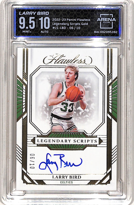Larry Bird 2022 Panini Flawless Legendary Scripts Gold Auto #6/10 Arena 9.5 Auto 10