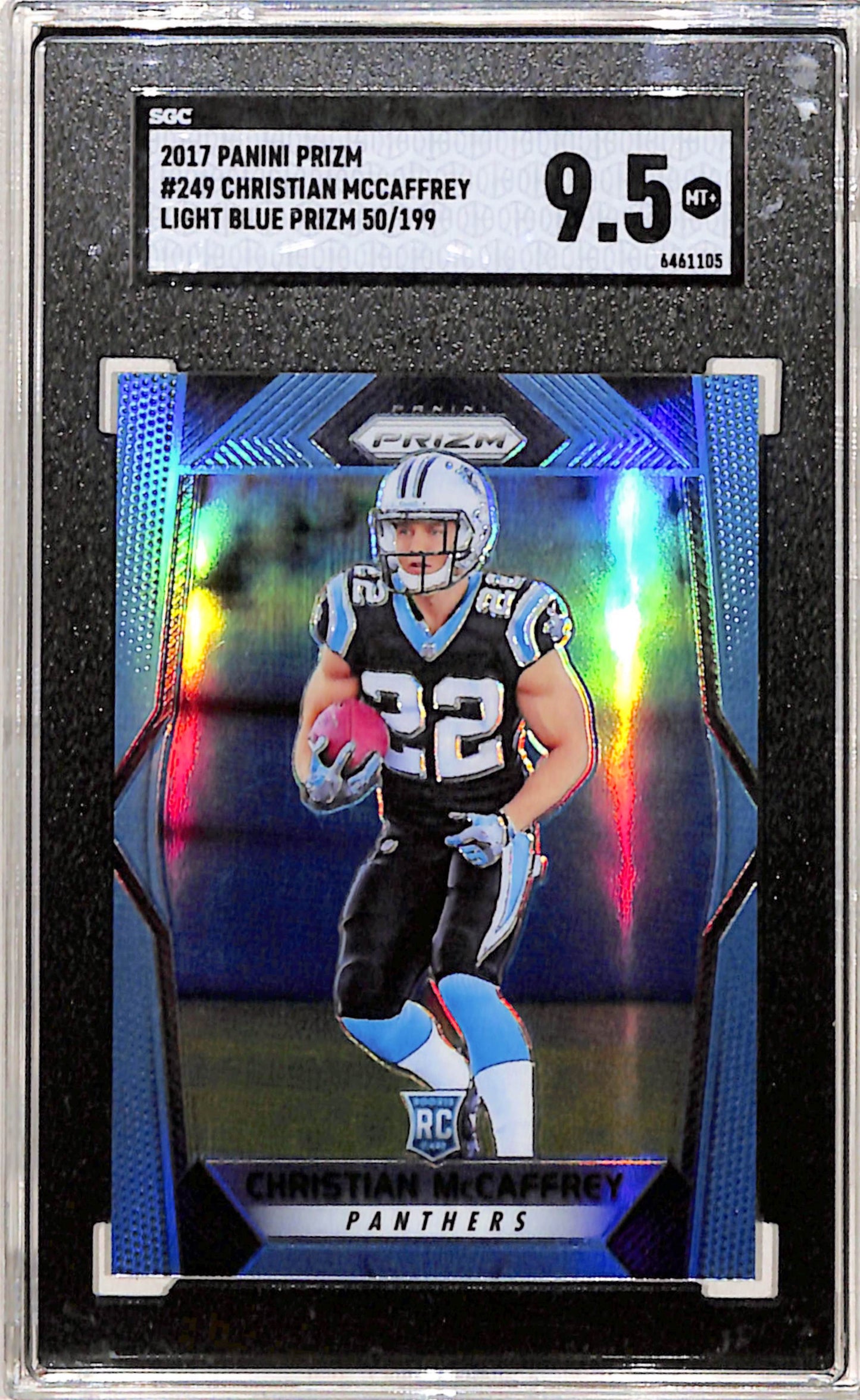 Christian McCaffrey 2017 Panini Prizm Rookie #249 Light Blue Prizm #50/199 SGC 9.5 Mint+
