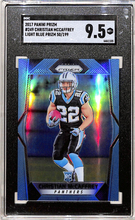 Christian McCaffrey 2017 Panini Prizm Rookie #249 Light Blue Prizm #50/199 SGC 9.5 Mint+