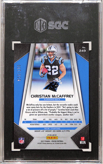 Christian McCaffrey 2017 Panini Prizm Rookie #249 Light Blue Prizm #50/199 SGC 9.5 Mint+