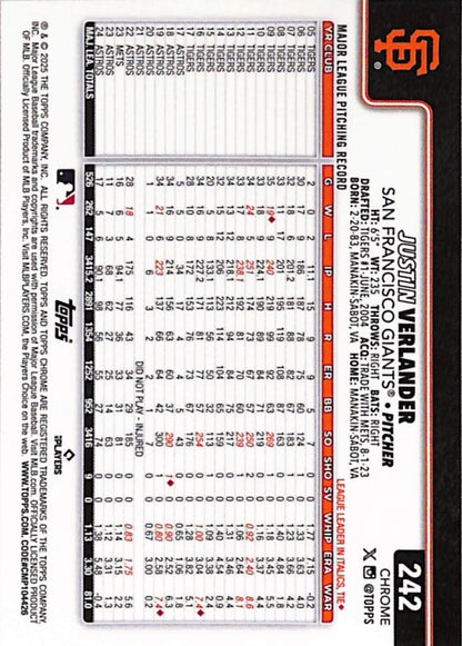 Justin Verlander 2025 Topps Sapphire #242 Red Sapphire #4/5