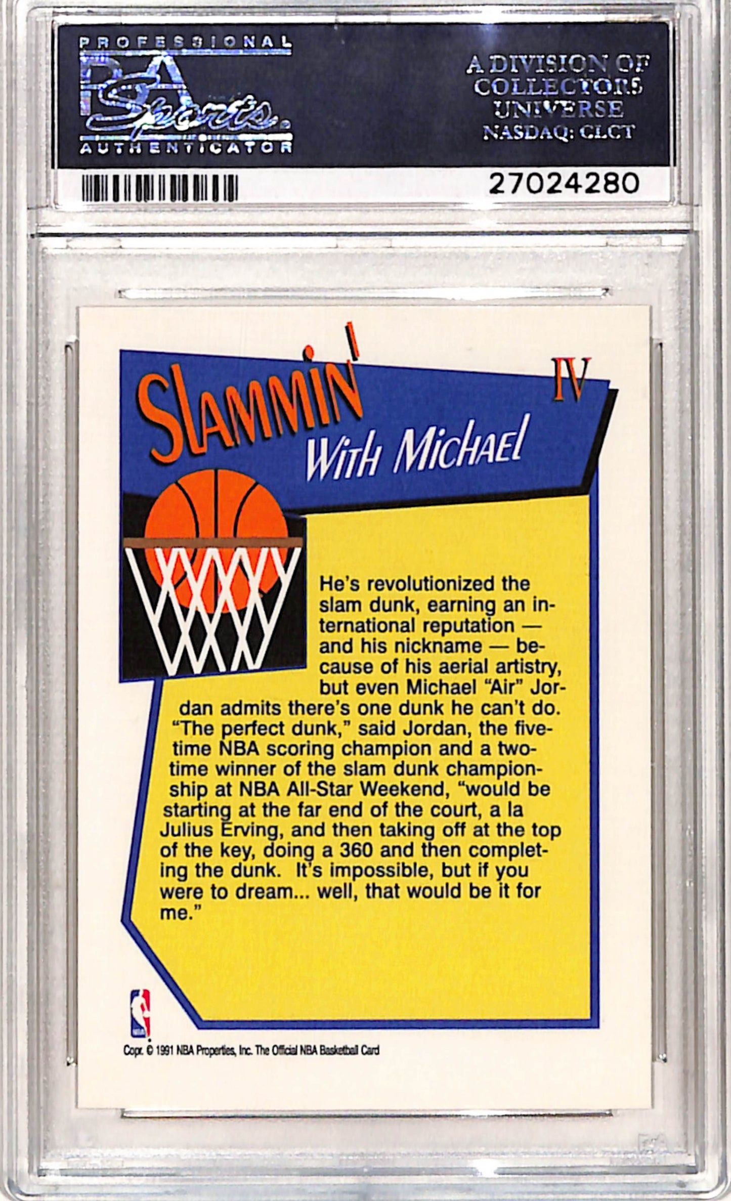 Michael Jordan 1991 Hoops Slam Dunk #IV PSA 10 Gem Mint