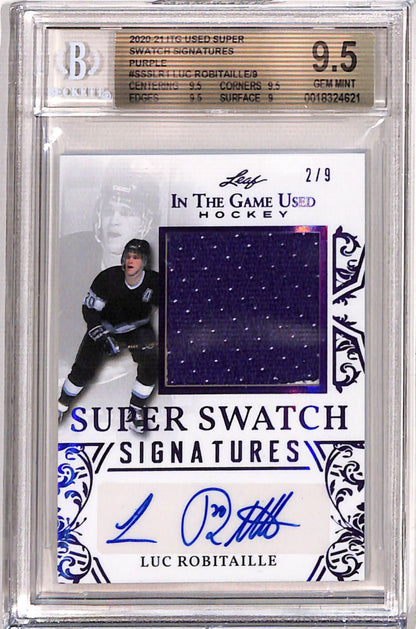 Luc Robitaille 2020 Leaf In The Game Super Swatch Signatures Jersey Auto #2/9 BGS 9.5