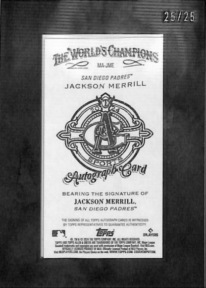 Jackson Merrill 2024 Topps Allen and Ginter Rookie Auto Black Border #25/25