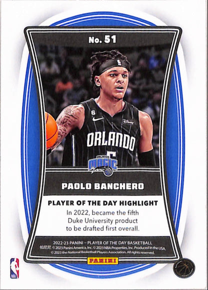 Paolo Banchero 2022 Panini Player of the Day Rookie #51 Black #1/1