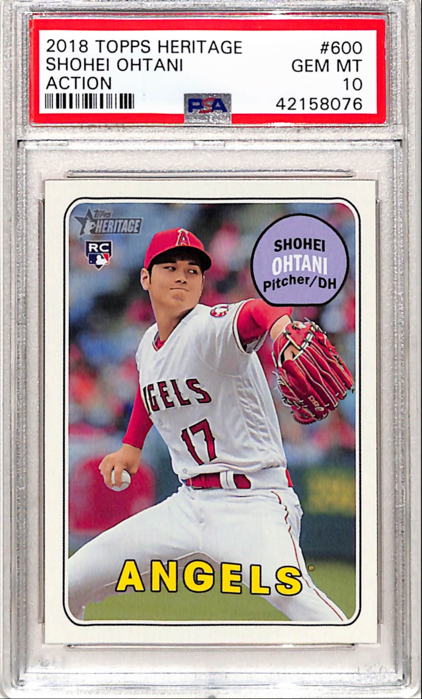 Shohei Ohtani 2018 Topps Heritage Rookie #600 Action Variation PSA 10 Gem Mint
