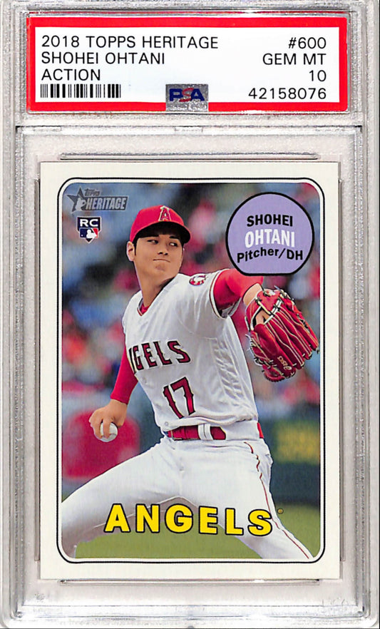 Shohei Ohtani 2018 Topps Heritage Rookie #600 Action Variation PSA 10 Gem Mint