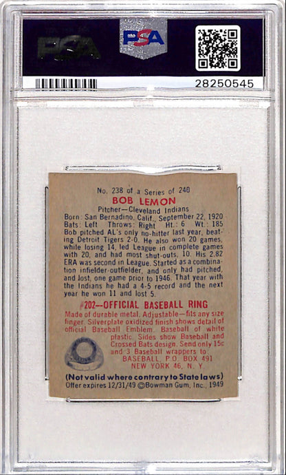 Bob Lemon 1949 Bowman Rookie #238 PSA 8 Nm-Mint