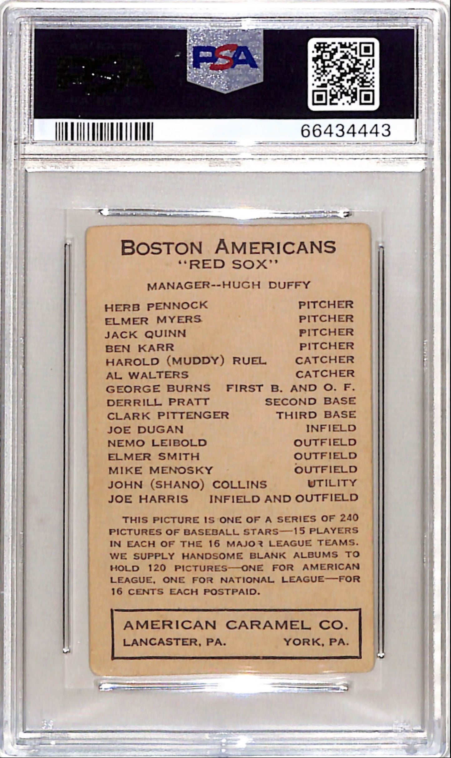 Herb Pennock 1922 E120 American Caramel PSA 2 Good