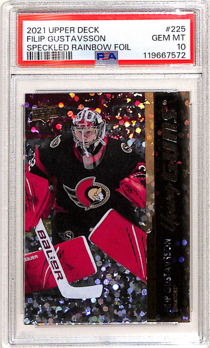 Filip Gustavsson 2021 Upper Deck Speckled Rainbow Foil #225 PSA 10 Gem Mint 7572