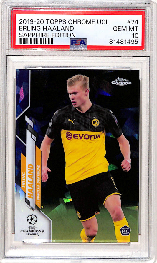 Erling Haaland 2019 Topps Chrome Champions Sapphire #74 PSA 10 Gem Mint 1495