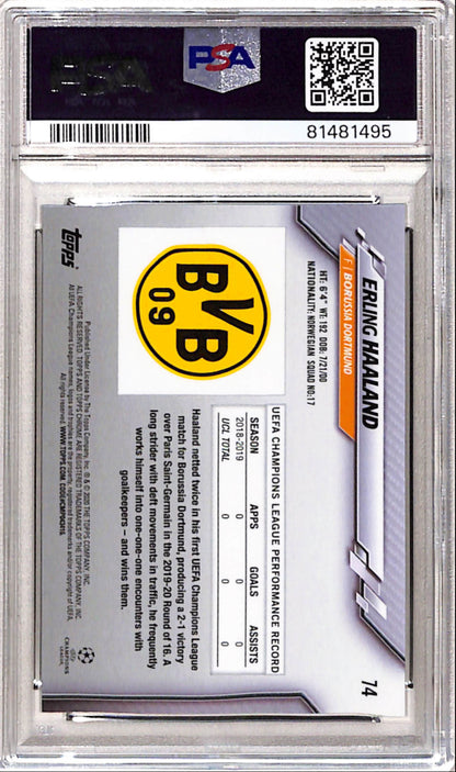 Erling Haaland 2019 Topps Chrome Champions Sapphire #74 PSA 10 Gem Mint 1495