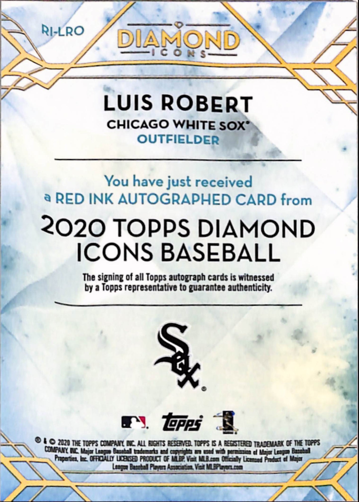 Luis Robert 2020 Topps Diamond Icons Rookie Auto #19/25