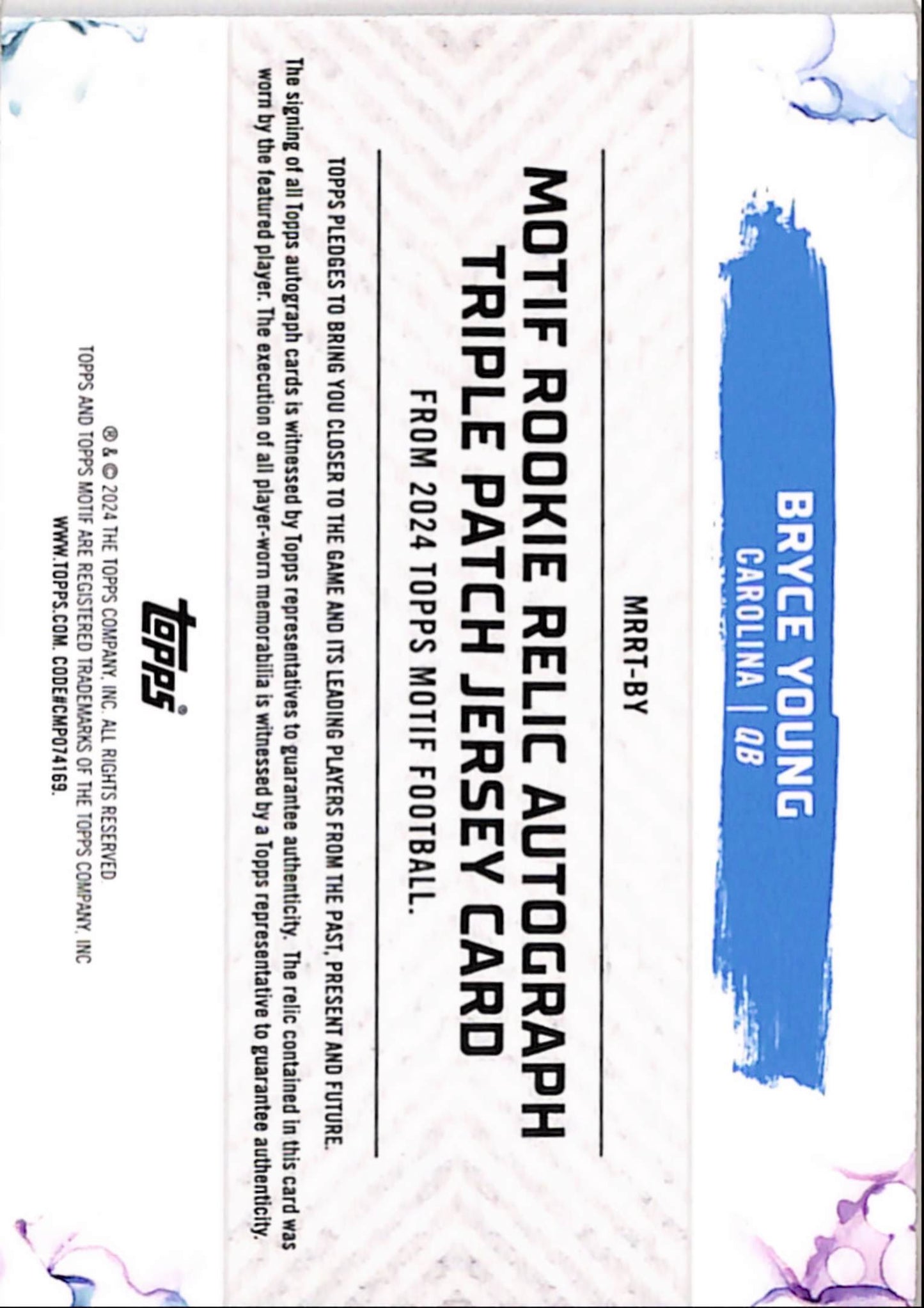 Bryce Young 2024 Topps Motif Triple Patch Rookie Auto #18/99