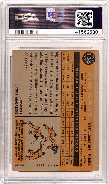 Jim Kaat 1960 Topps Rookie #137 PSA 7 Near Mint