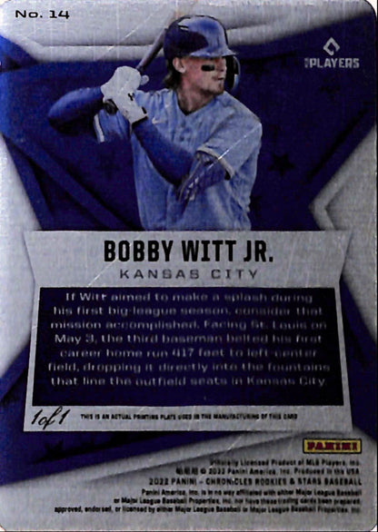 Bobby Witt Jr. 2022 Panini Rookies and Stars Printing Plate Rookie #1/1