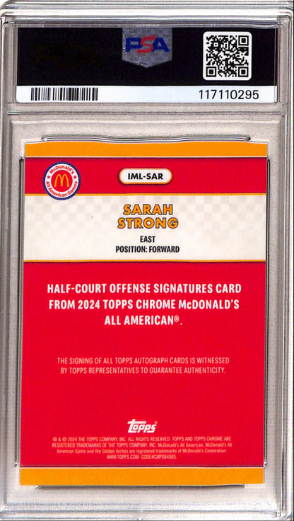 Sarah Strong 2024 Topps McDonalds Chrome Half-Court Offense Gold Auto #21/50 Jersey # PSA 10 Auto 10