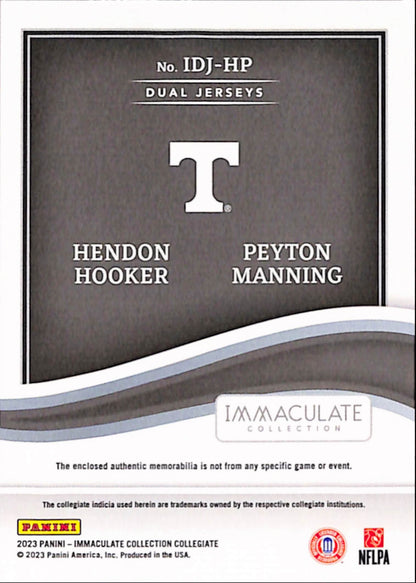 Peyton Manning + Hendon Hooker 2023 Panini Immaculate Collegiate Dual Patch Emerald #4/5