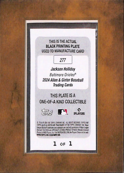 Jackson Holliday 2024 Topps Allen and Ginter Black Printing Plate #1/1