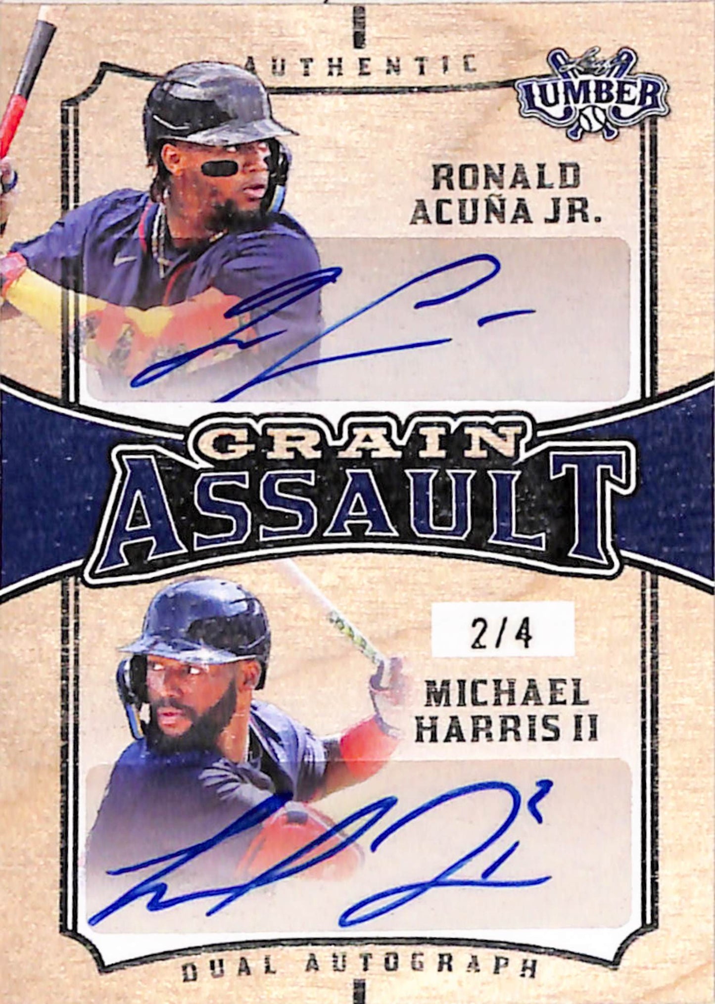 Ronald Acuna Jr + Michael Harris 2024 Leaf Lumber Grain Assault Dual Auto #2/4