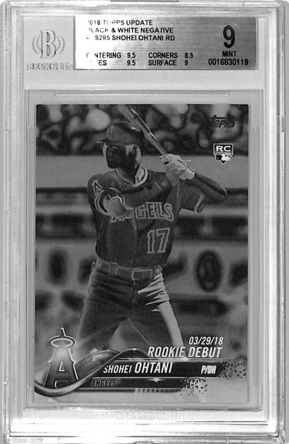 Shohei Ohtani 2018 Topps Update Rookie #US285 Black White Negative BGS 9 Mint