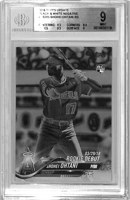 Shohei Ohtani 2018 Topps Update Rookie #US285 Black White Negative BGS 9 Mint