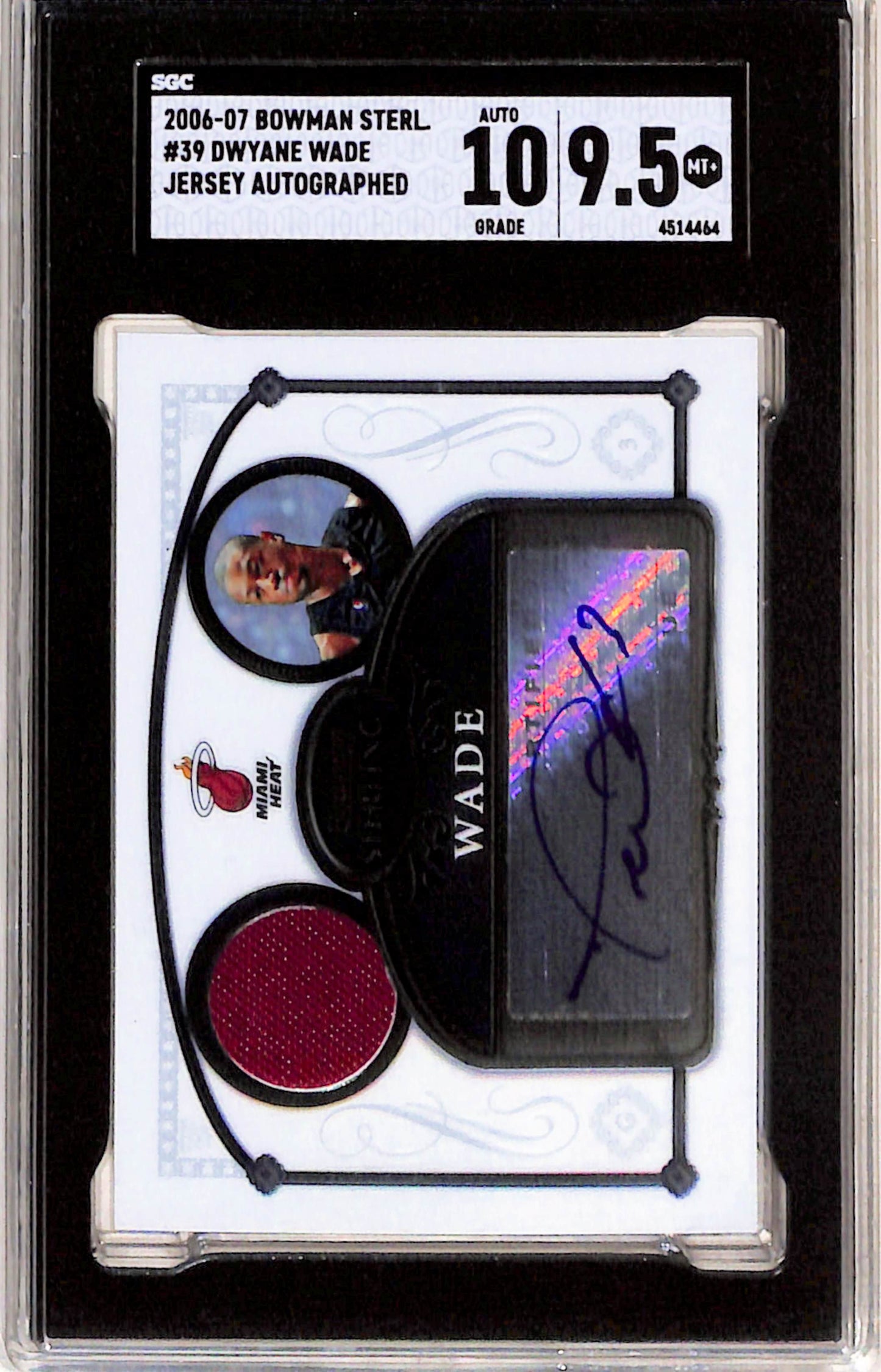 Dwyane Wade 2006 Bowman Sterling Jersey Auto SGC 9.5 Auto 10