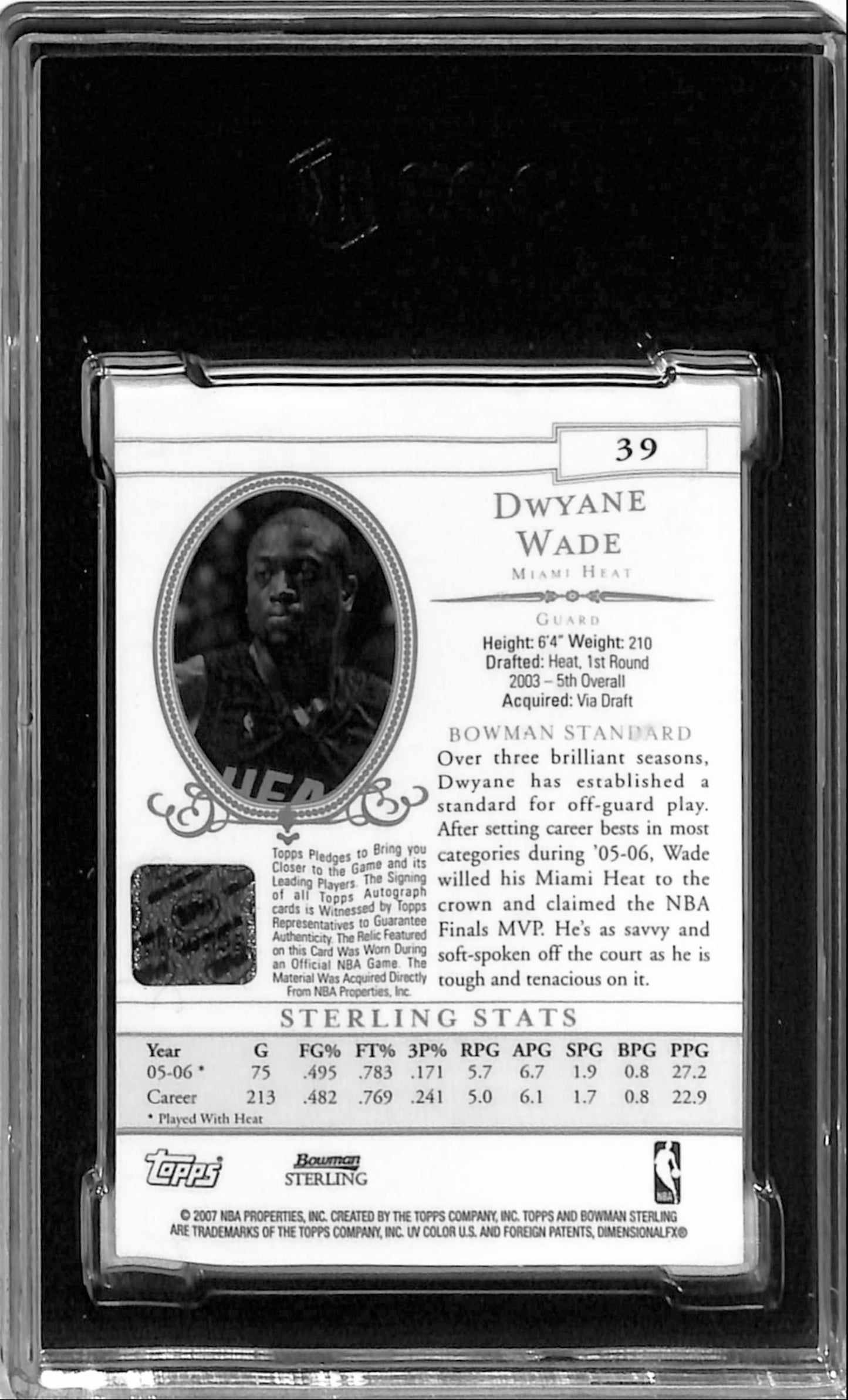 Dwyane Wade 2006 Bowman Sterling Jersey Auto SGC 9.5 Auto 10