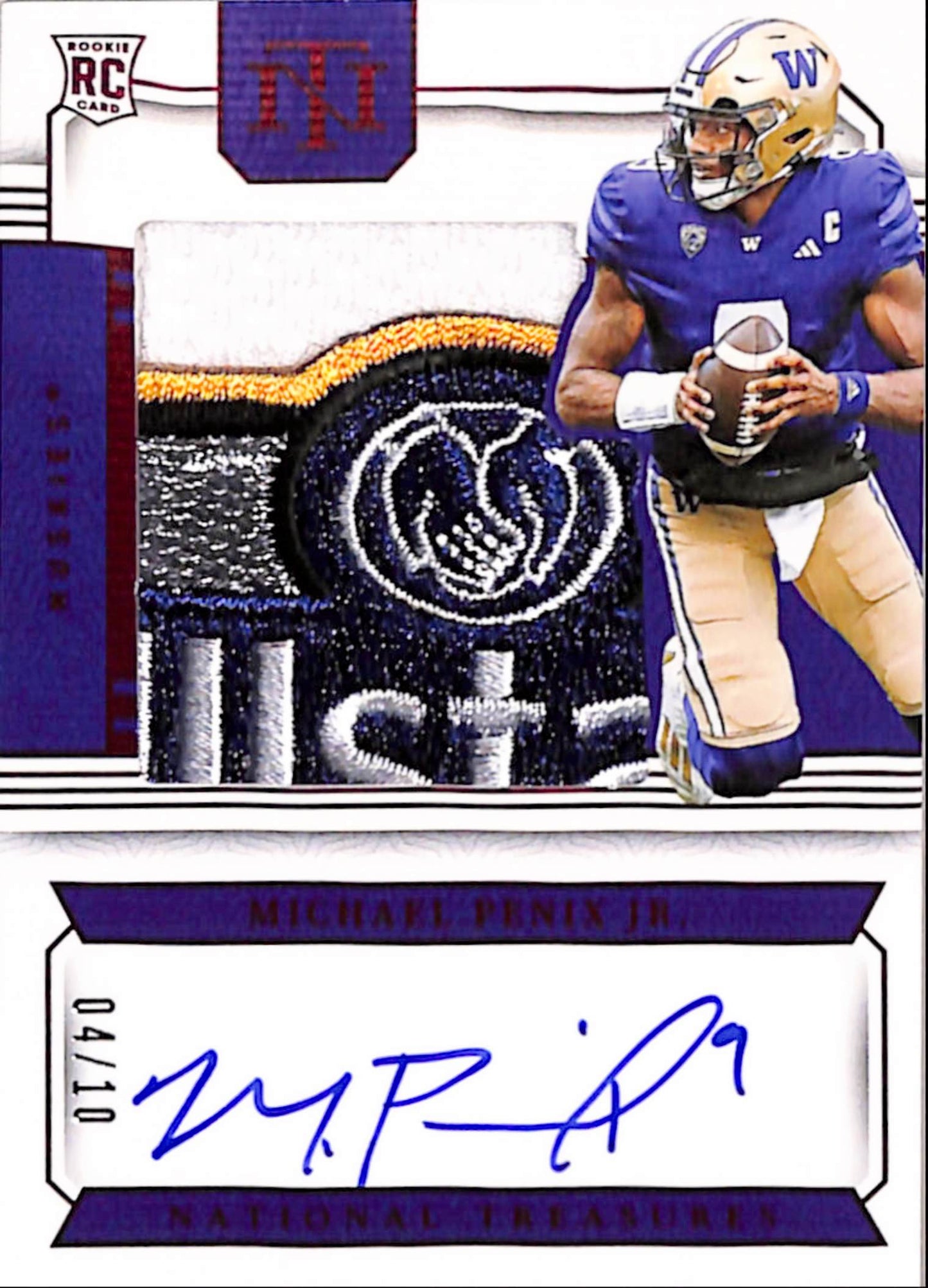 Michael Penix Jr. 2024 Panini National Treasure Rookie Patch Auto #4/10