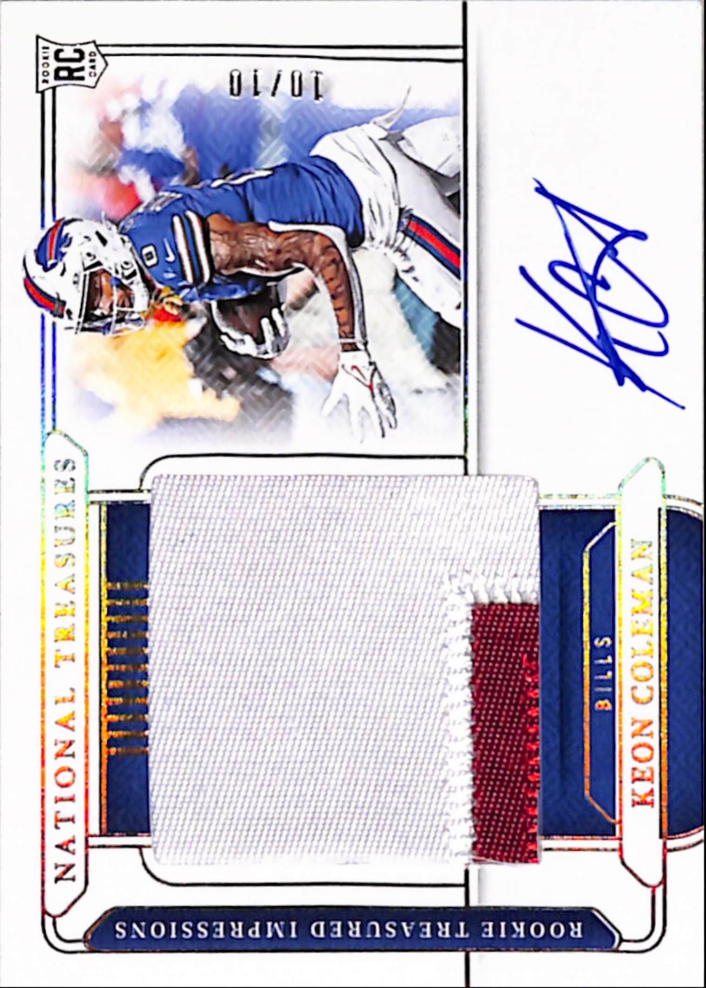 Keon Coleman 2024 Panini National Treasures Gold Rookie Patch Auto #10/10