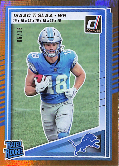 Isaac Teslaa 2025 Donruss #338 Gold Jersey Number Rookie #5/18
