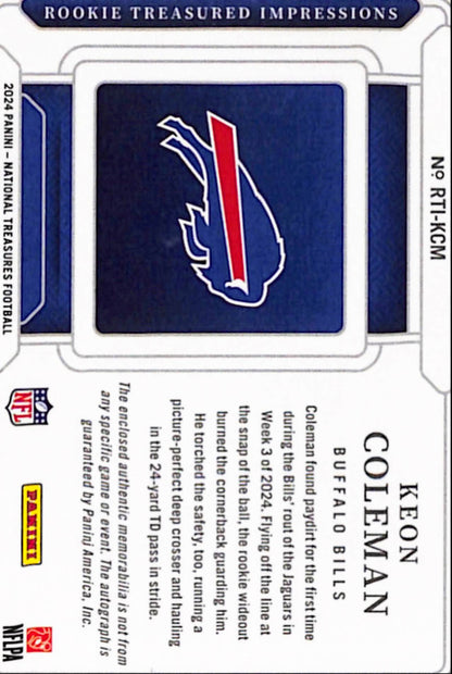 Keon Coleman 2024 Panini National Treasures Gold Rookie Patch Auto #10/10