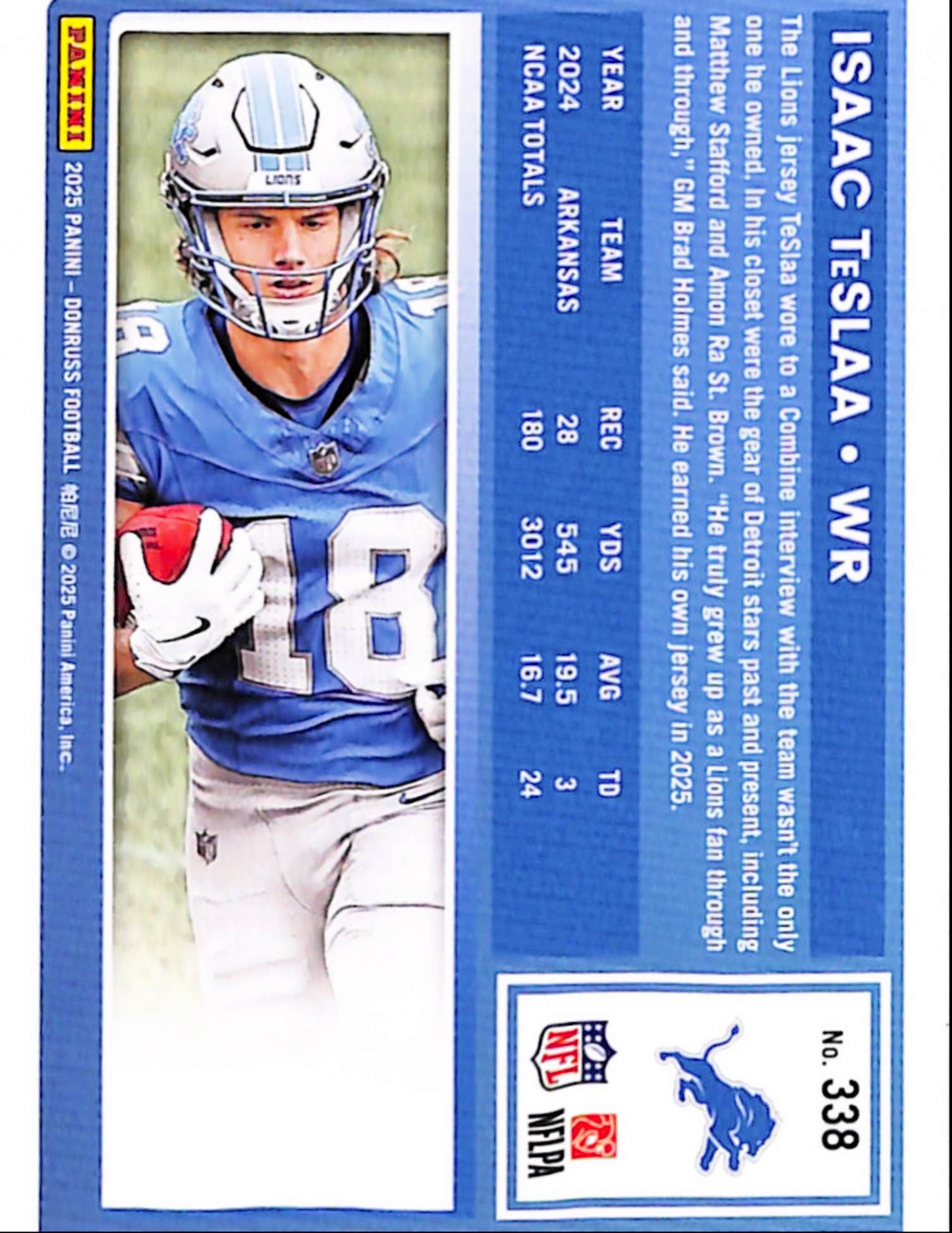 Isaac Teslaa 2025 Donruss #338 Gold Jersey Number Rookie #5/18