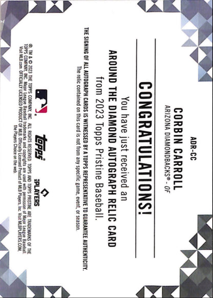 Corbin Carroll 2023 Topps Pristine Around the Diamond Rookie Relic Auto