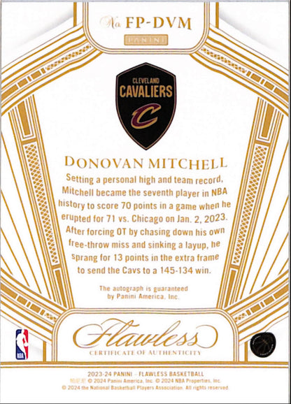 Donovan Mitchell 2023 Panini Flawless Performances Gold Auto #9/10