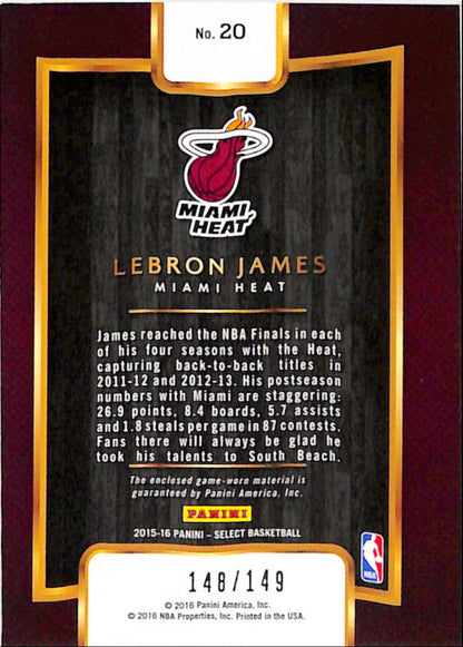 LeBron James 2015 Panini Select Throwback Game-Worn Jersey #148/149