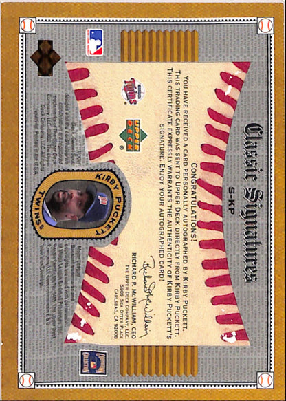 Kirby Puckett 2002 Upper Deck Sweet Sport Classics Baseball Auto