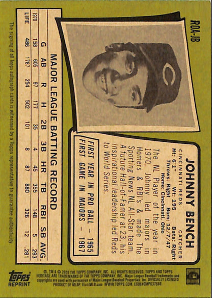 Johnny Bench 2020 Topps Heritage Real One Autograph
