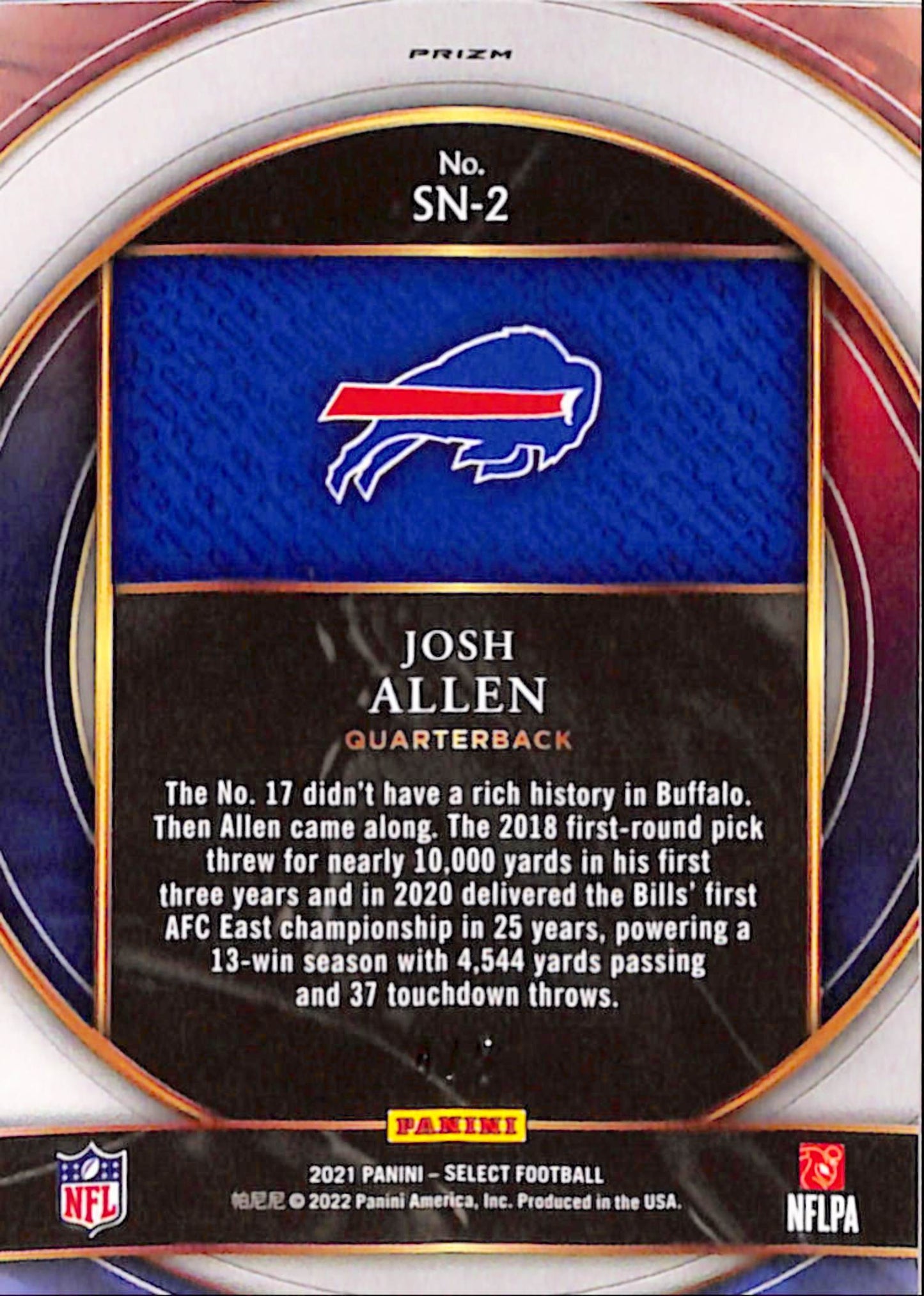 Josh Allen 2021 Panini Select Numbers Green Pandora #4/5