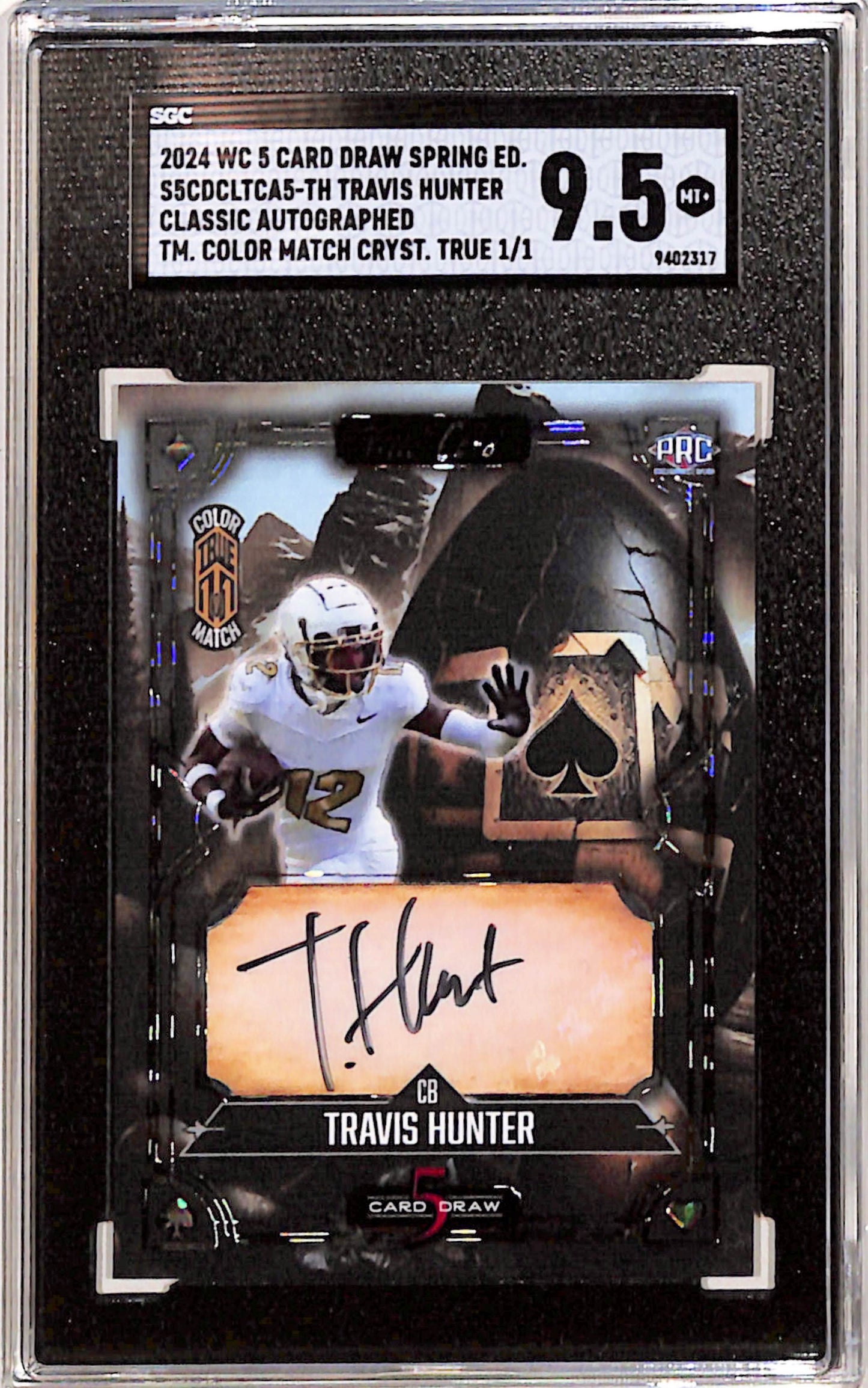 Travis Hunter 2024 Wild Card 5 Card Draw Color Match Crystal 1/1 Auto SGC 9.5 Mint+