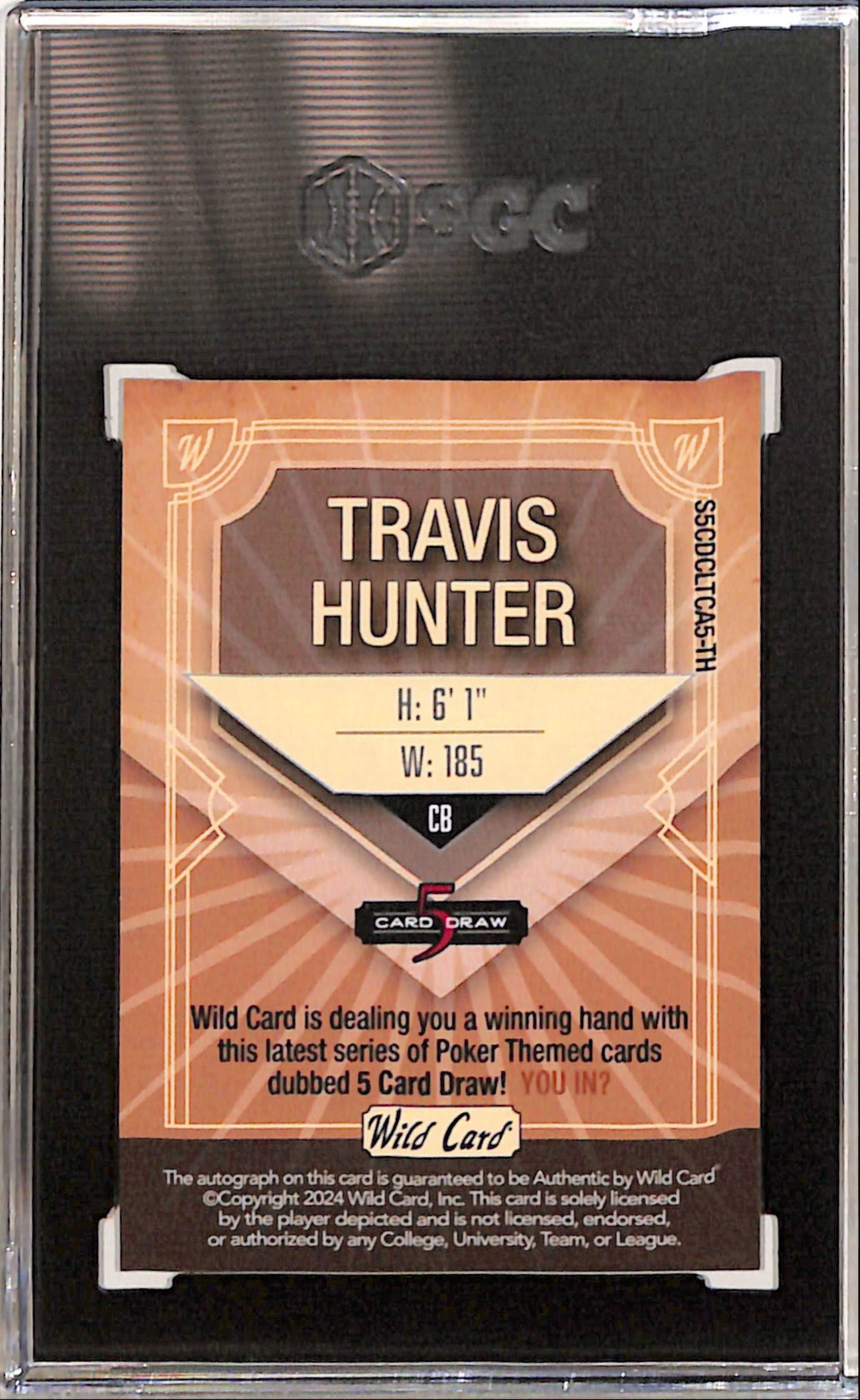 Travis Hunter 2024 Wild Card 5 Card Draw Color Match Crystal 1/1 Auto SGC 9.5 Mint+