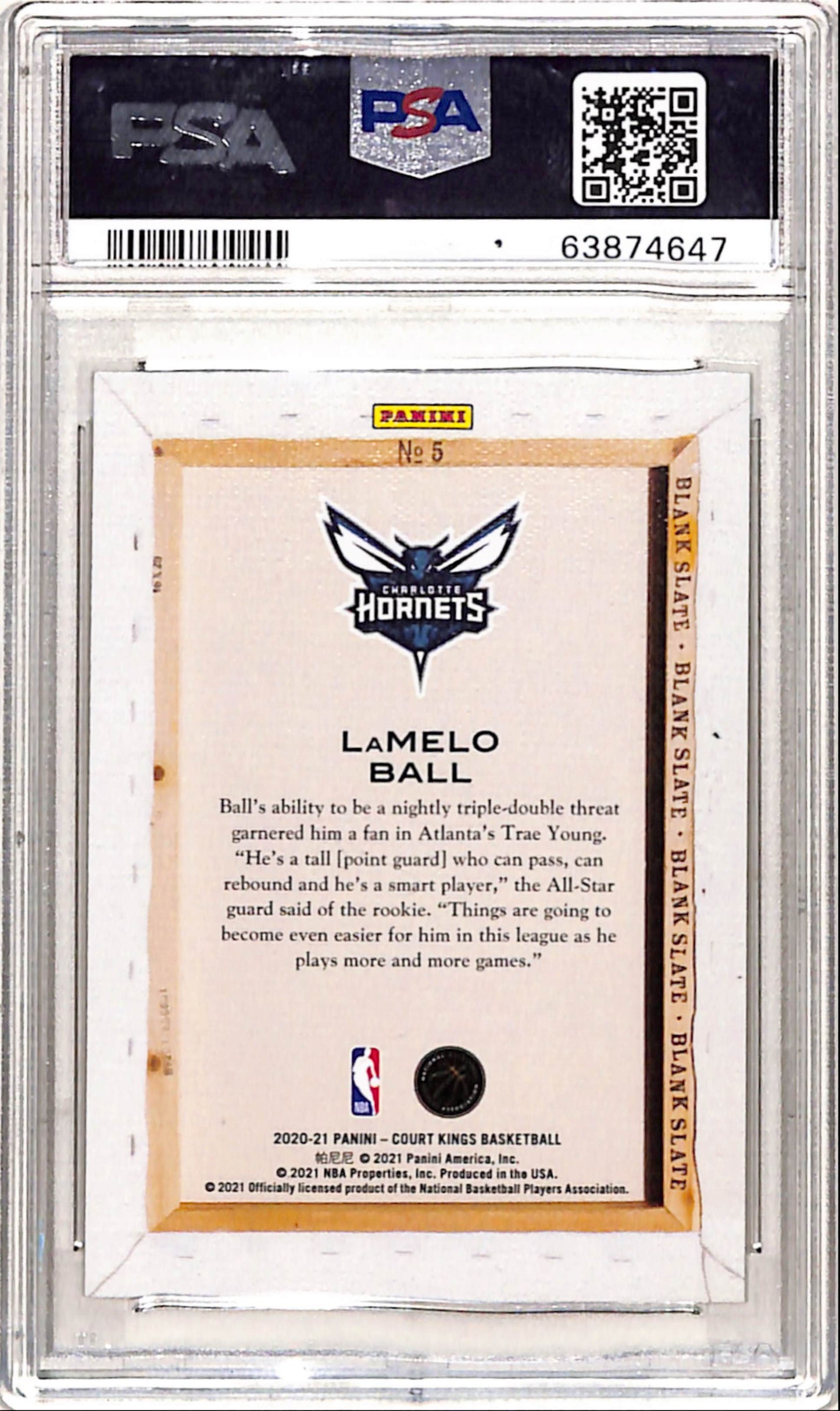 LaMelo Ball 2020 Panini Court Kings Blank Slate PSA 10 Gem Mint