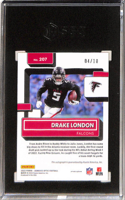 Drake London 2022 Donruss Optic Gold Prizm Auto #4/10 SGC 10 Auto 10