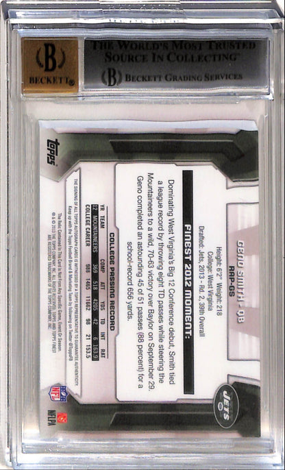 Geno Smith 2013 Topps Finest Pink Refractor Rookie Patch Auto #8/10 BGS 9 Auto 10